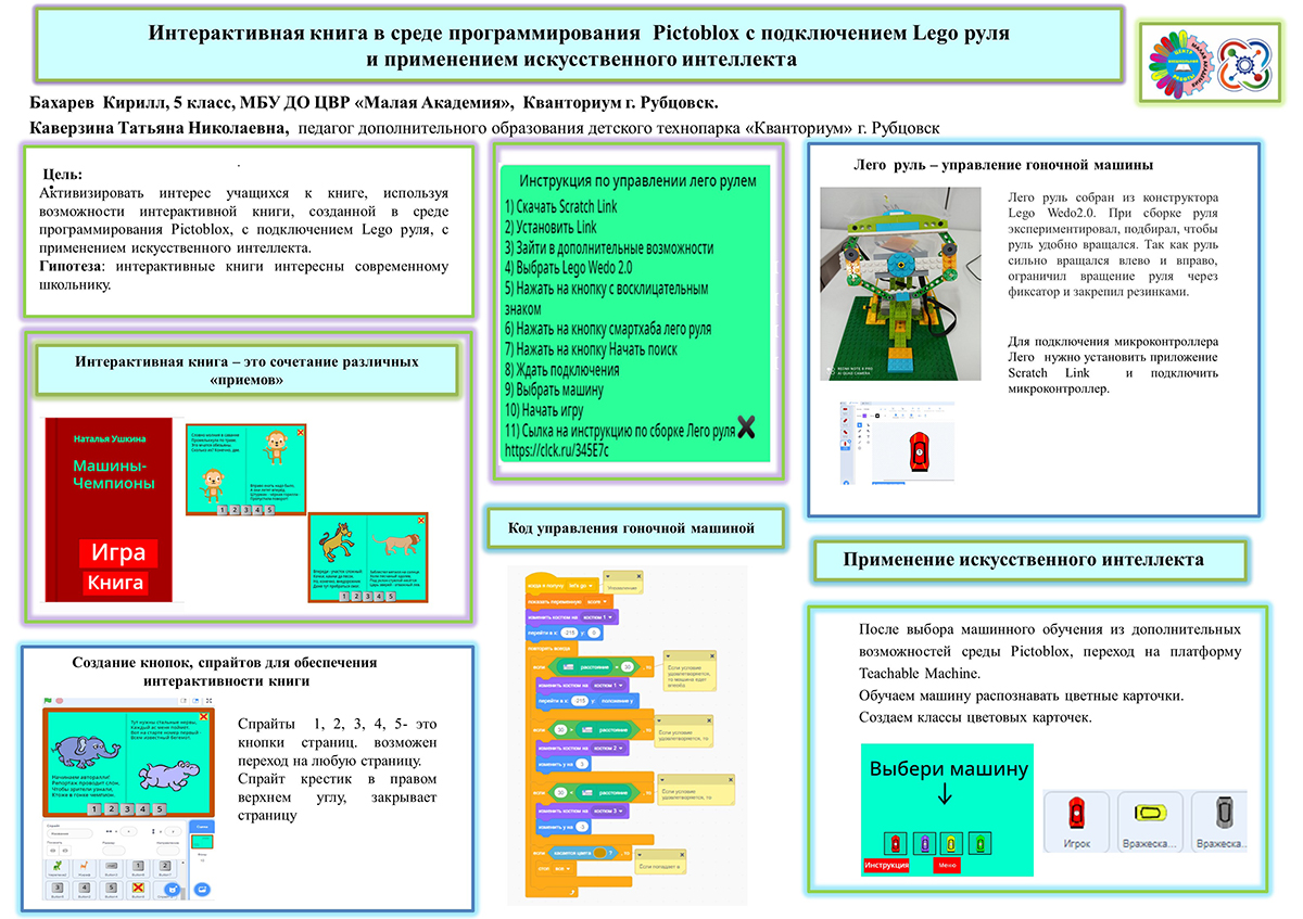ИНТЕРАКТИВНАЯ КНИГА В СРЕДЕ ПРОГРАММИРОВАНИЯ PICTOBLOX С ПОДКЛЮЧЕНИЕМ LEGO РУЛЯ И ПРИМЕНЕНИЕМ ИСКУССТВЕННОГО ИНТЕЛЛЕКТА